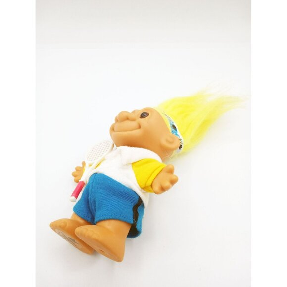 Vintage Troll Doll Tennis Player Yellow Hair 4 Inch Toy Collectible Russ Berrie - Picture 12 of 14